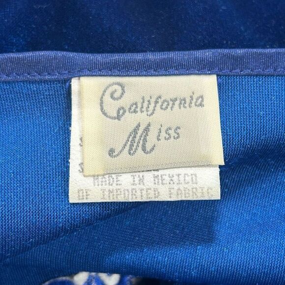 Vintage California Miss Blue Crushed Velvet Sleeveless Midi Dress Size Small - Picture 7 of 13